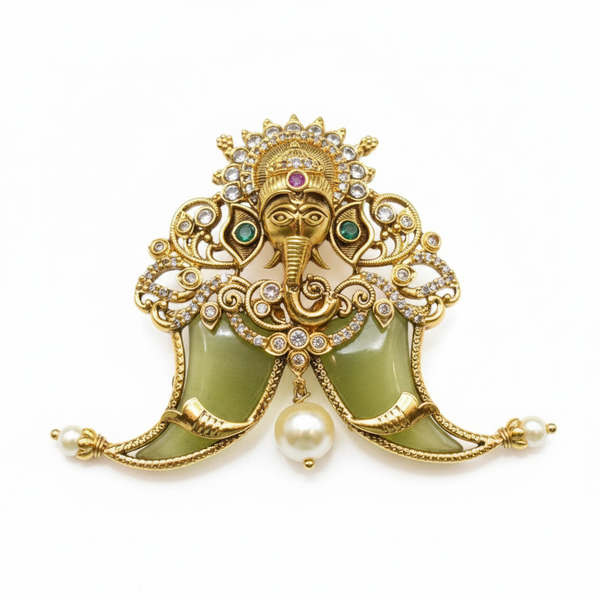 Antique Lord Ganesha Puligoru Locket - White Background