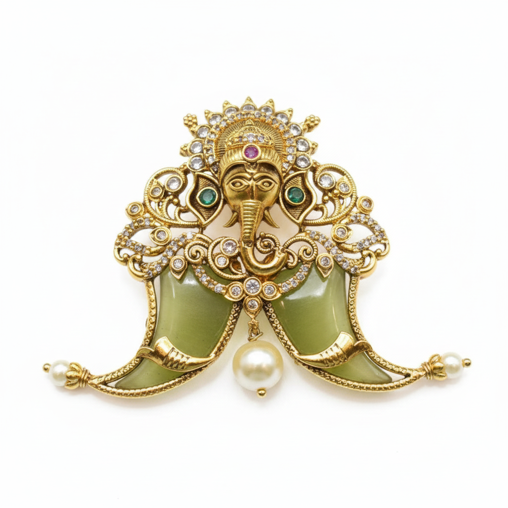 Antique Lord Ganesha Puligoru Locket - White Background