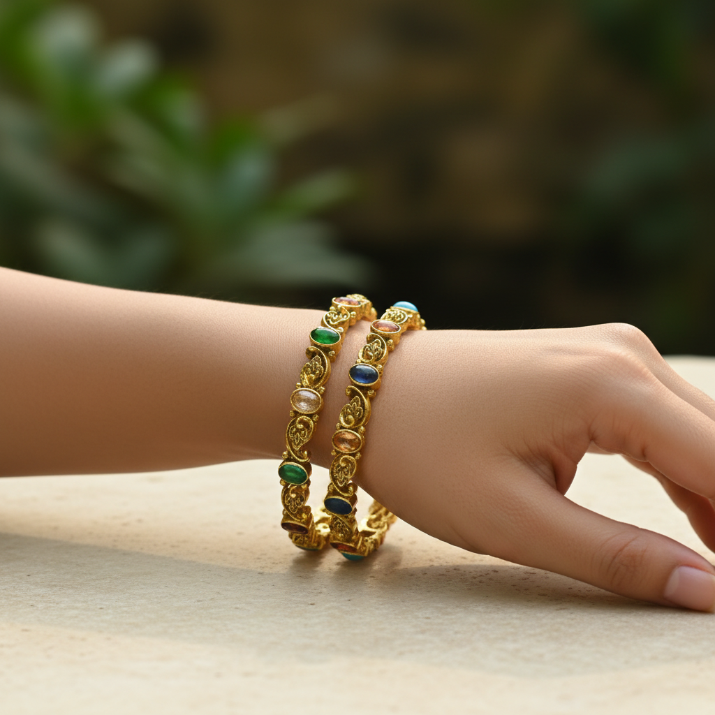 Antique Navratna Bangles - Delicate Lifestyle Shot