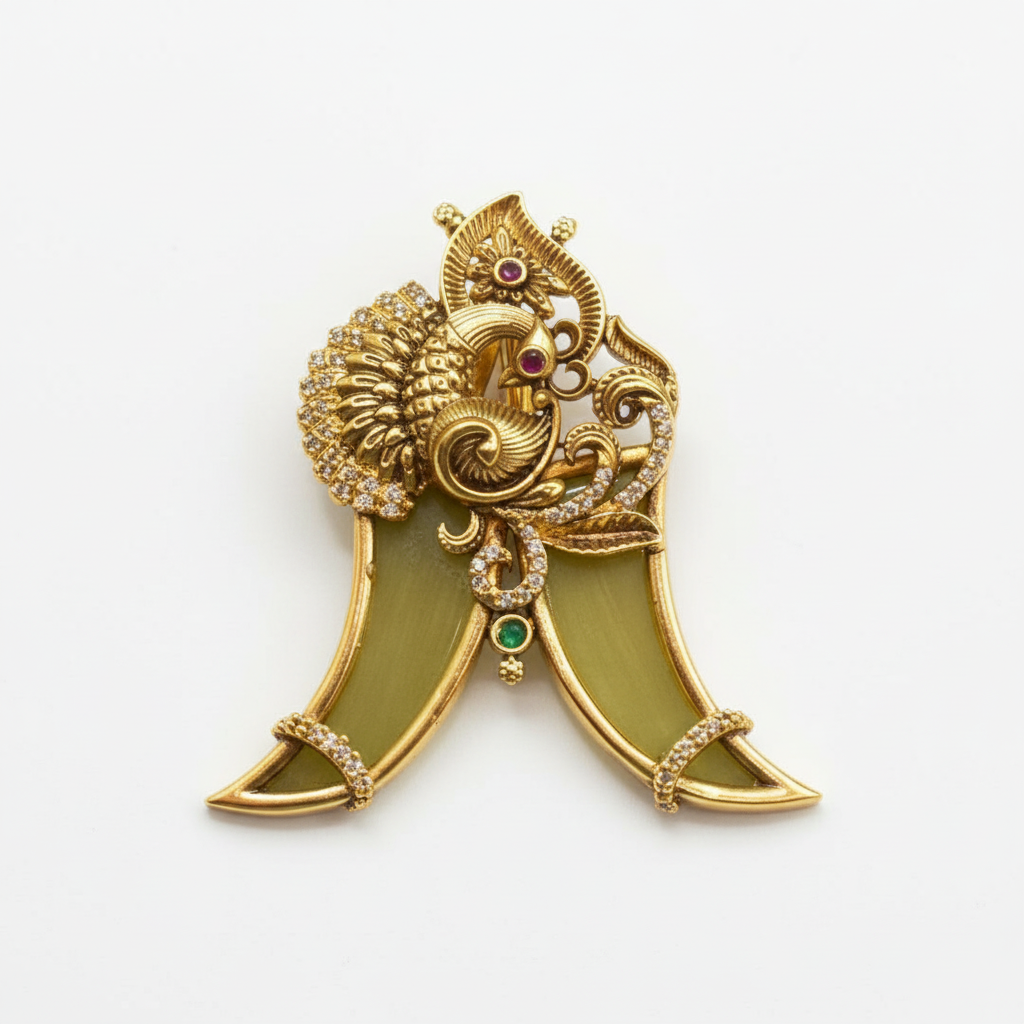 Antique Peacock Puligoru Locket - White Background