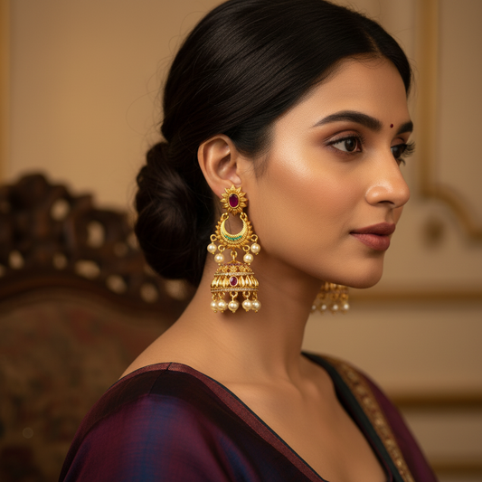 Antique Ruby Pearl Jhumka