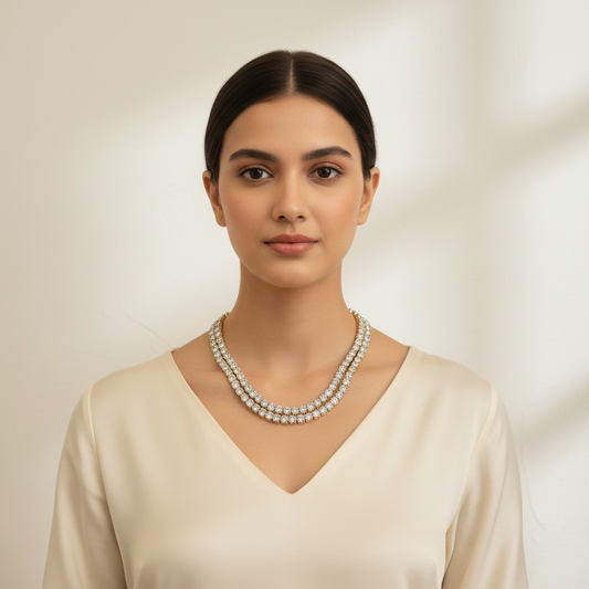 Asp Two Layer Solitaire Diamond Necklace -