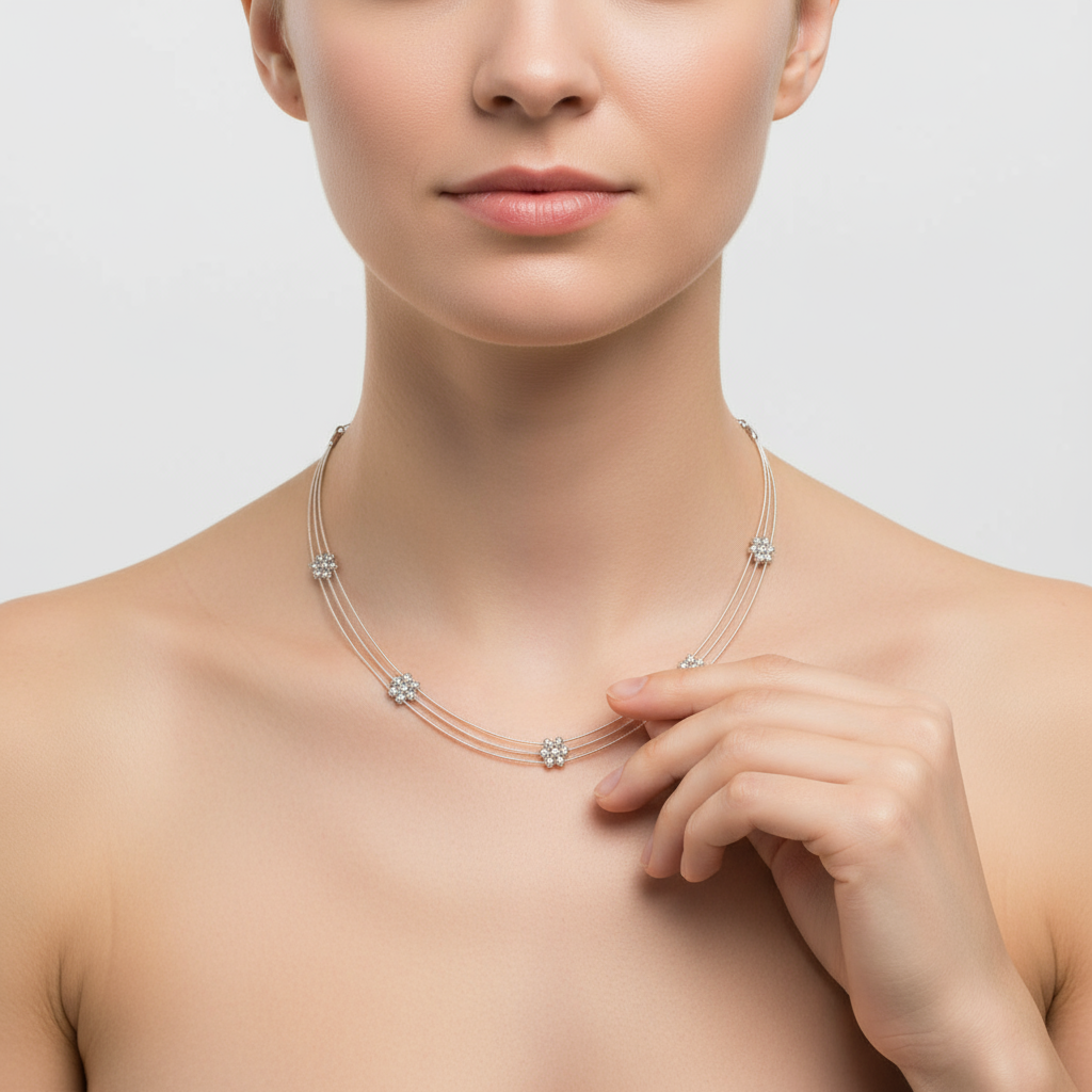 925 Silver Rose Gold Plated Blossom Kantey Necklace - Romantic Pink Gold Jewelry