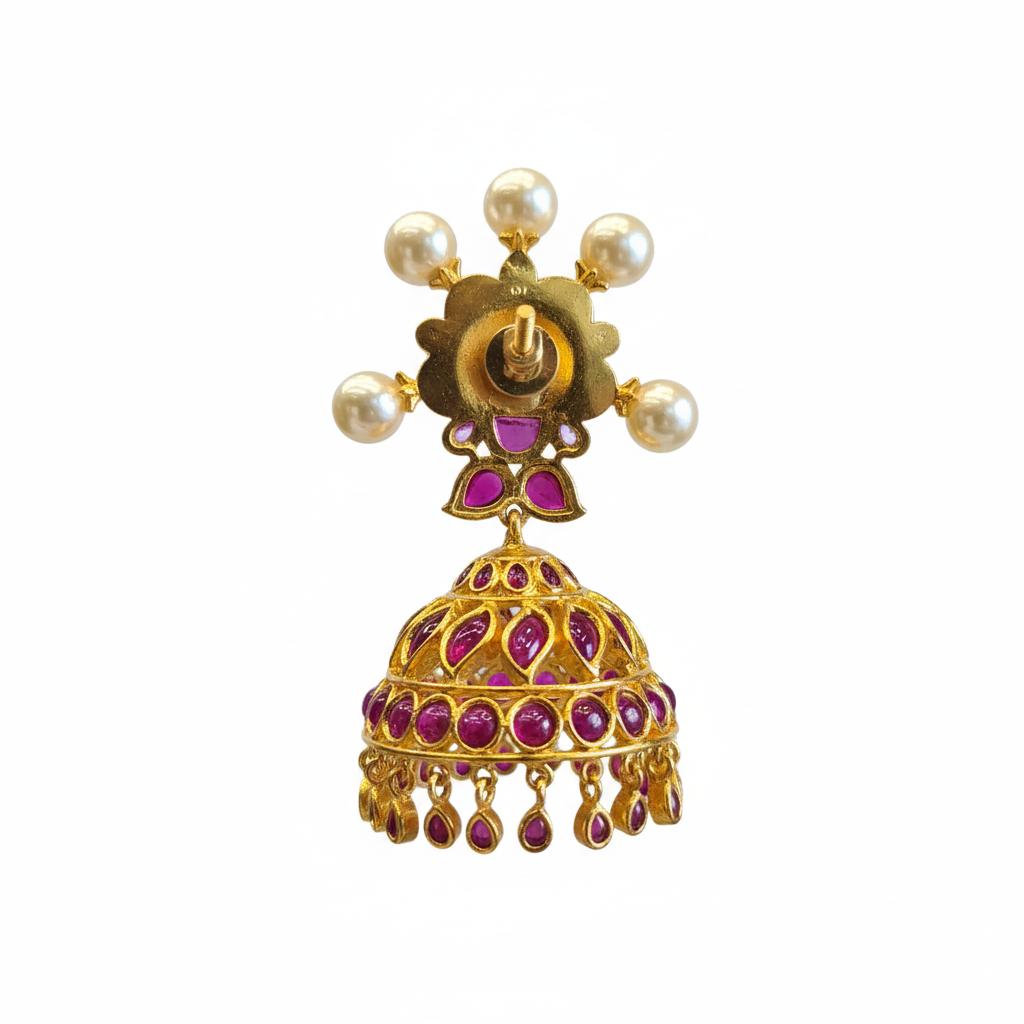 Back Side – Kempu Pearl Cross Jhumka