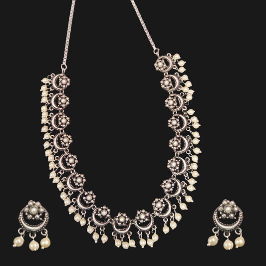 Oxidised Silver Cz Necklace Set By Asp Fashion Jewellery