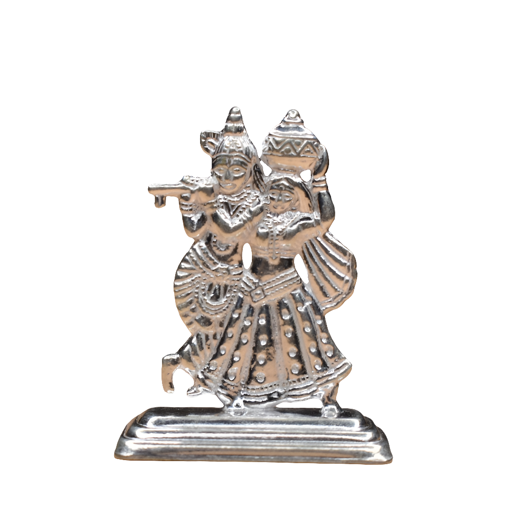 Pure Silver Radha Krishna Idol - Handcrafted Divine Love Statue