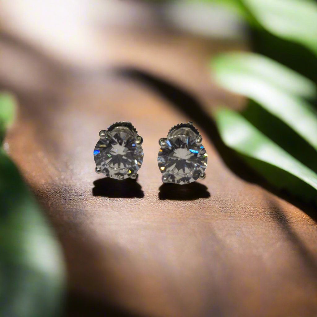 Sterling Silver Detachable Stud Earrings - American Diamond Design
