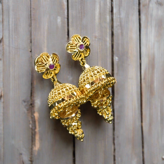 "Gilded Glamour: Handcrafted 24K Gold-Plated Jhumka Earrings for Effortless Elegance"