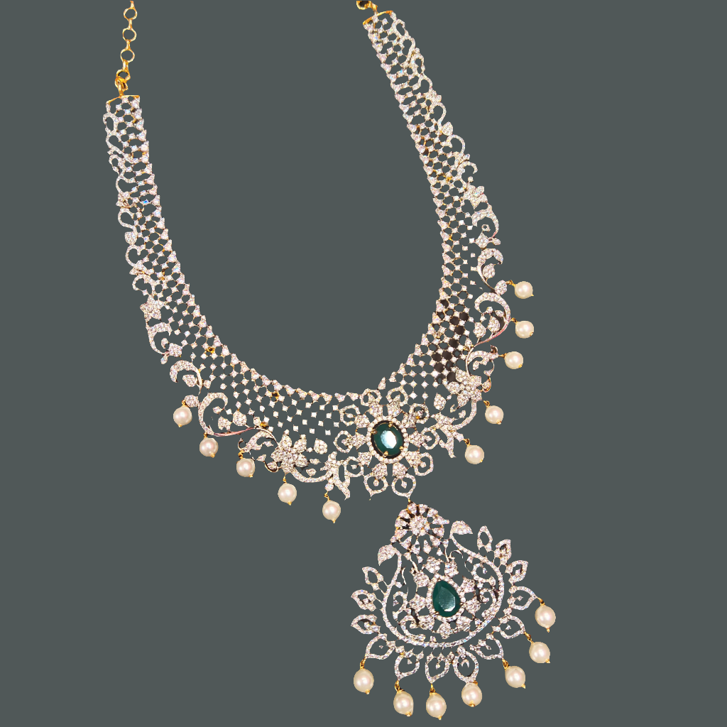 American Diamond Middle Haram - 24K Gold Diamond Finish Wedding Necklace