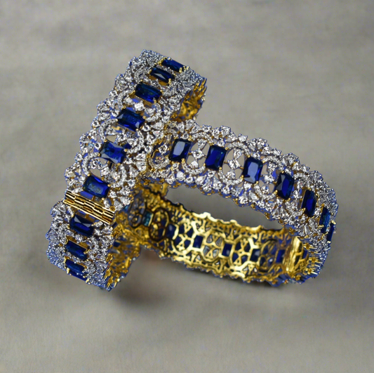 "Sparkle in Style: The Opulent Blue American Diamonds Bangles Set"