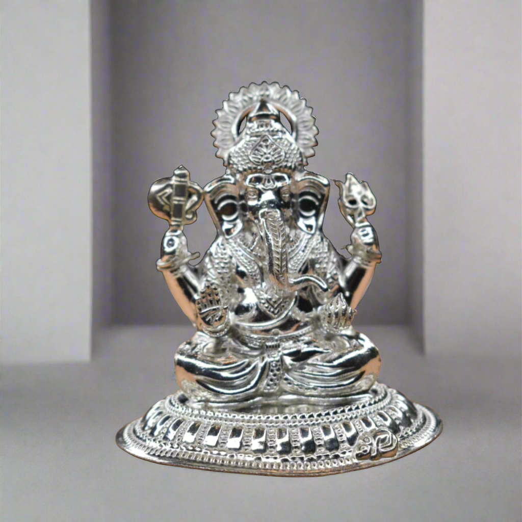 Pure Silver Lord Ganesha Idol - Handcrafted Ganesh Statue