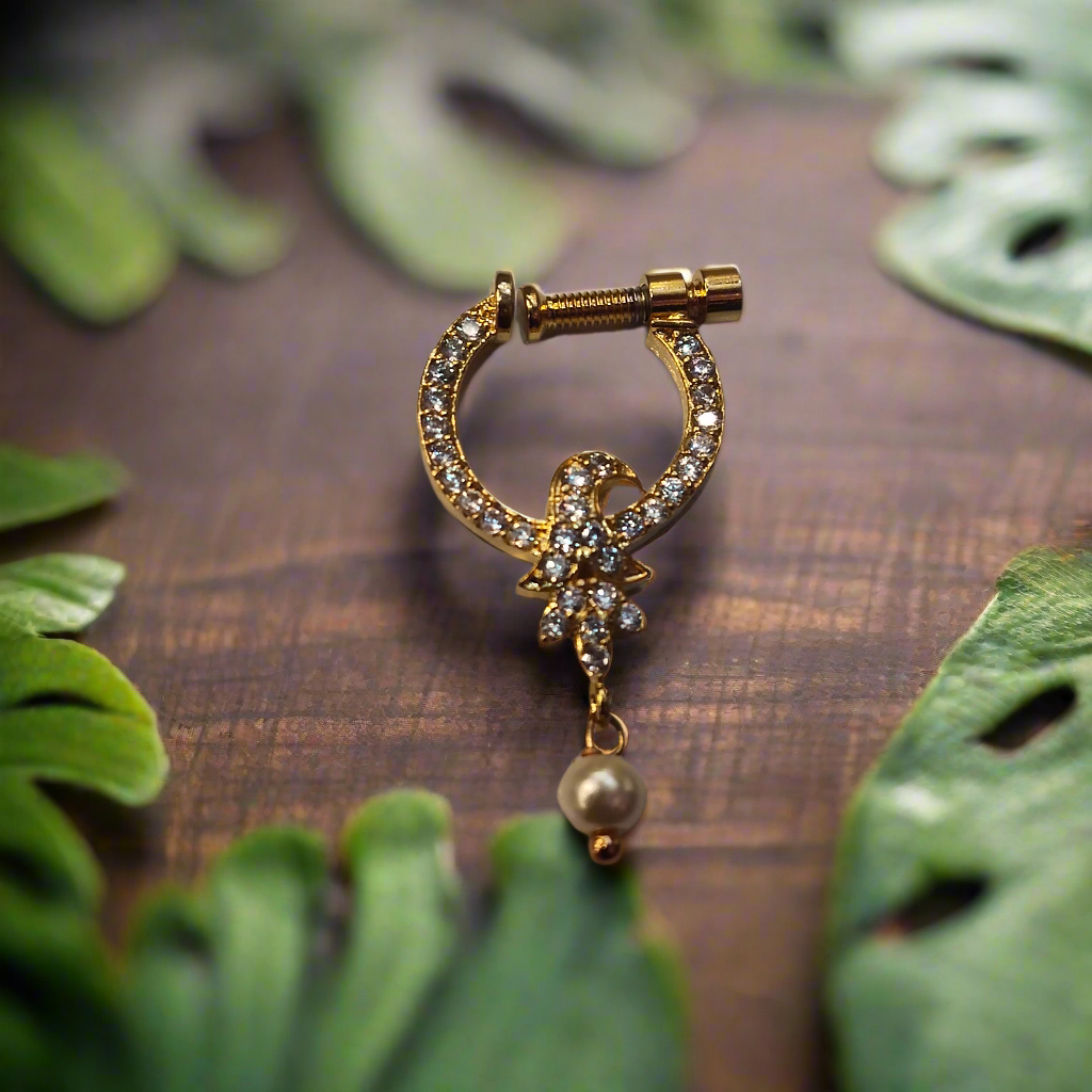 South Indian Traditional Nath | 24K Gold Plated No Piercing Nose Ring