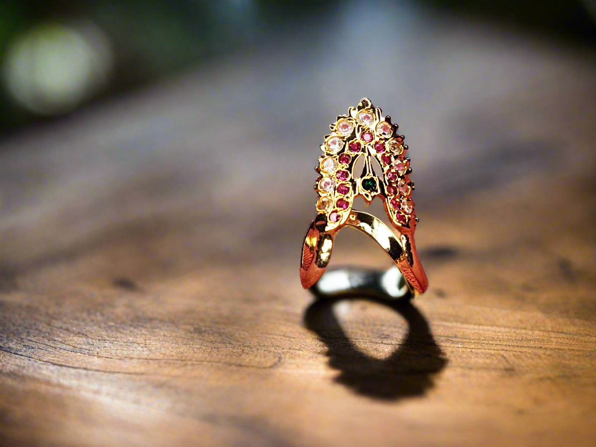 1 Gram Gold Vanki Ring - CZ & Color Stones South Indian Jewelry