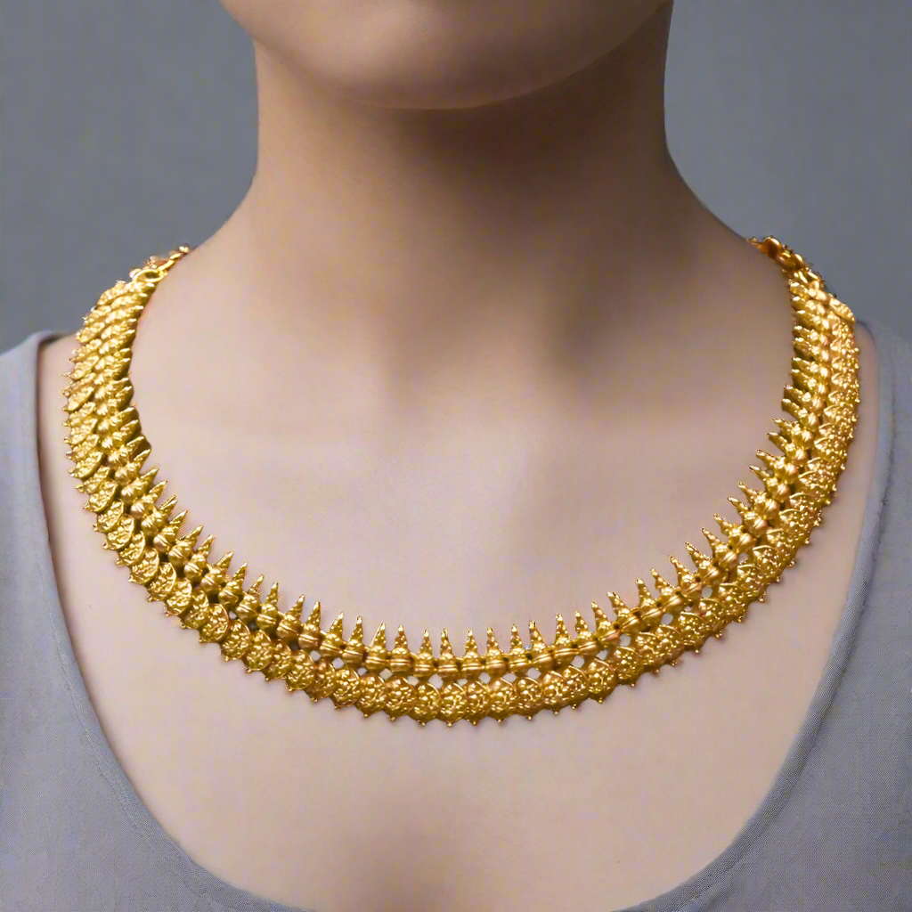 Matte Finish Kasu Necklace - Elegant Gold Plated Kasulaperu Design