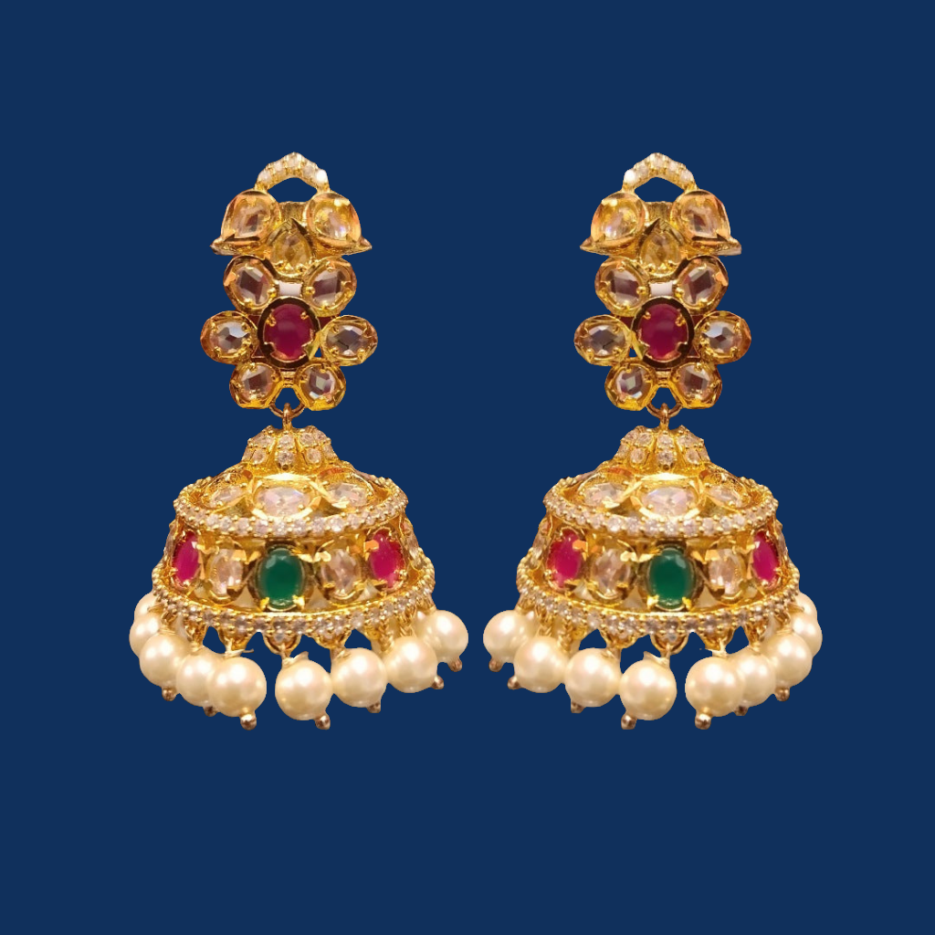 Elegant Uncut Diamond Jhumka Set - Traditional Polki Bridal Jewelry