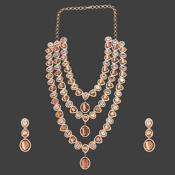 Asp Fashion Jewellery Pink American Diamonds layered Necklace Set