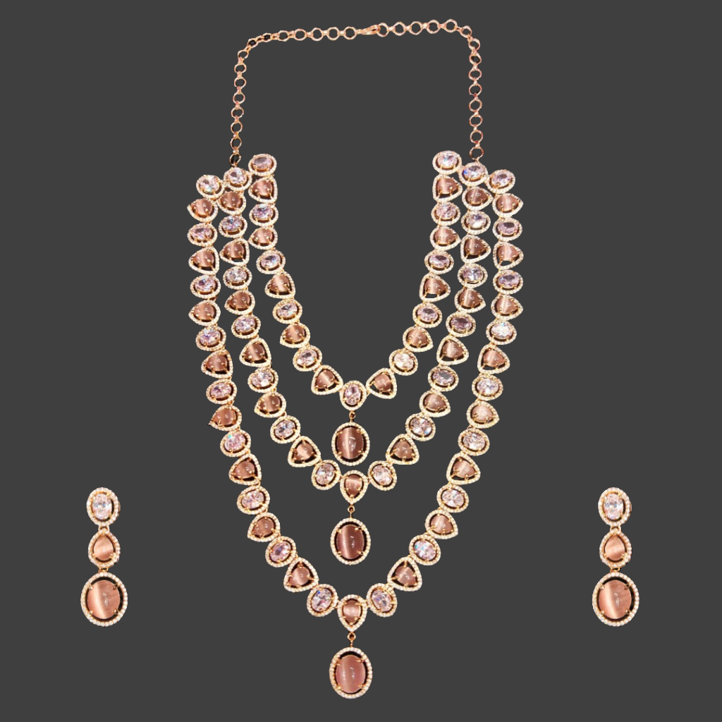 Asp Fashion Jewellery Pink American Diamonds layered Necklace Set