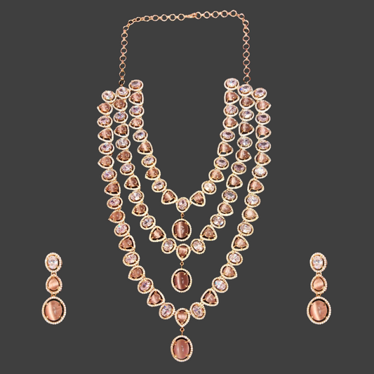 Asp Fashion Jewellery Pink American Diamonds layered Necklace Set