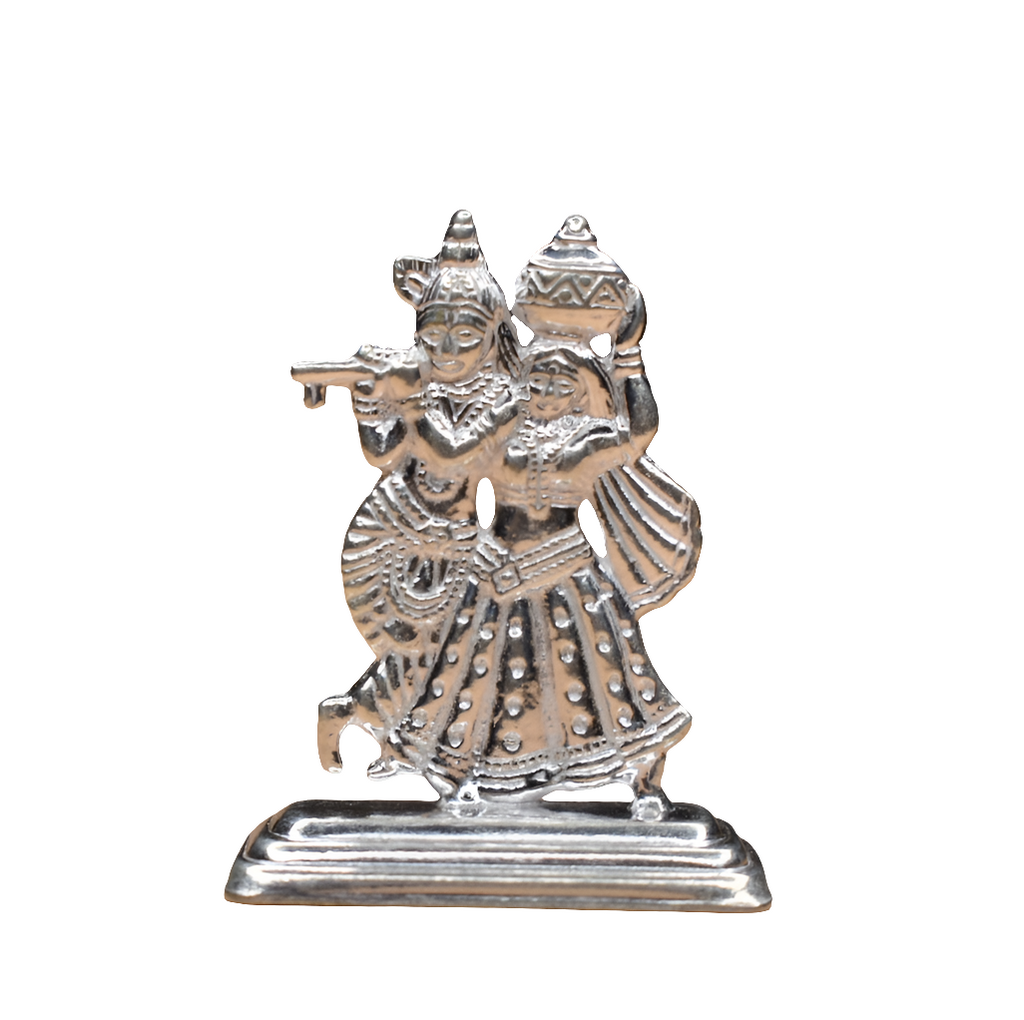 Pure Silver Radha Krishna Idol - Handcrafted Divine Love Statue