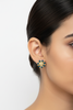 Blue Bead Flower Studs – Model Wear White Background