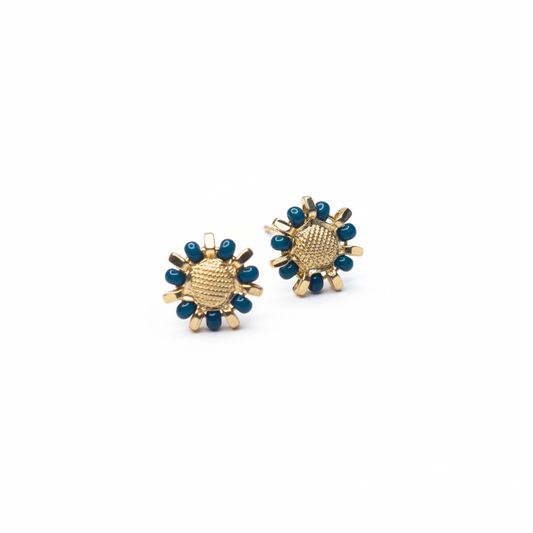 Blue Bead Flower Studs – White Background
