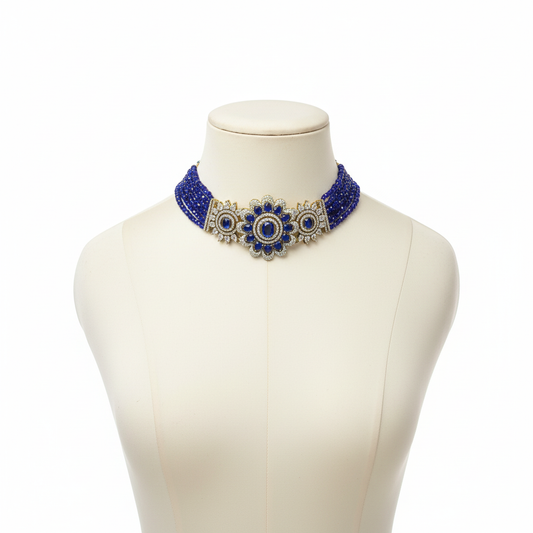 Blue Beads Choker on Mannequin