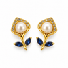 Blue pearl earrings on white background
