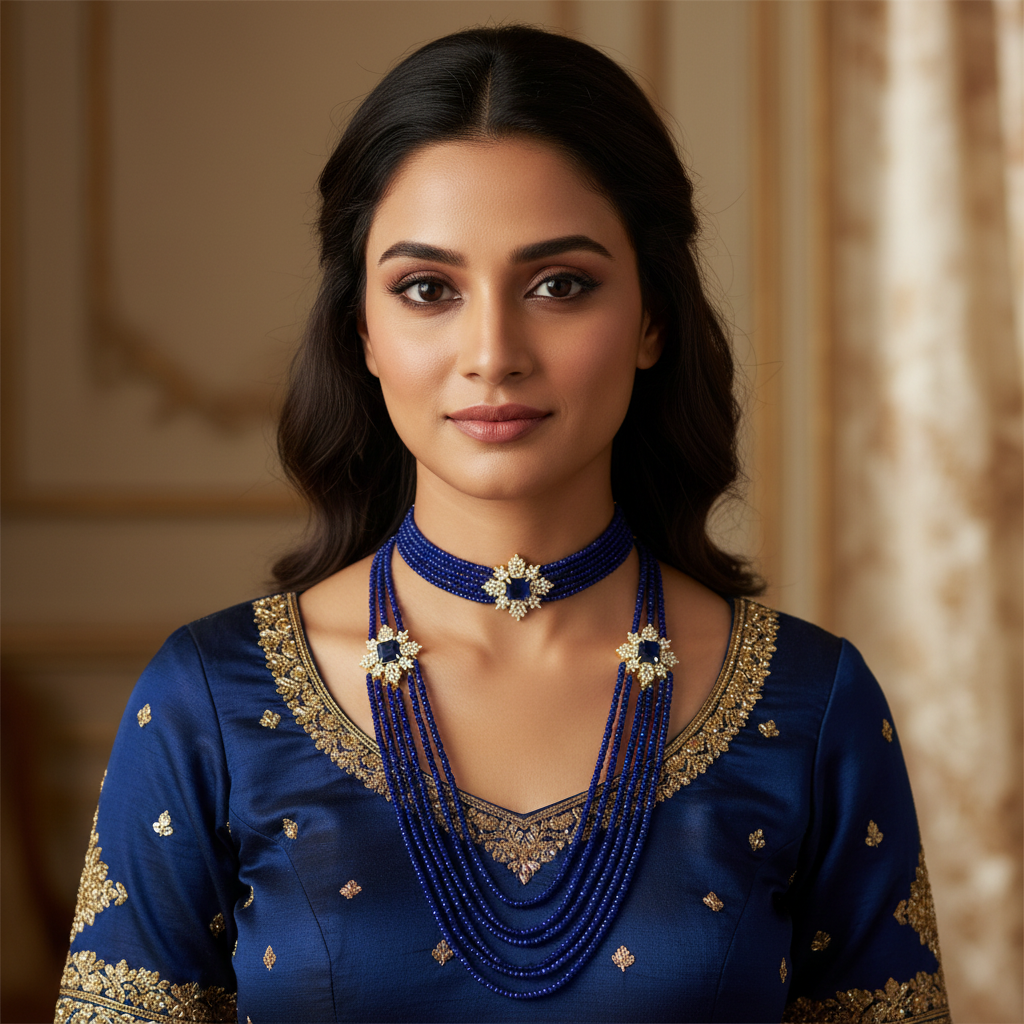 Blue Sapphire Beads Choker Combo Lifestyle