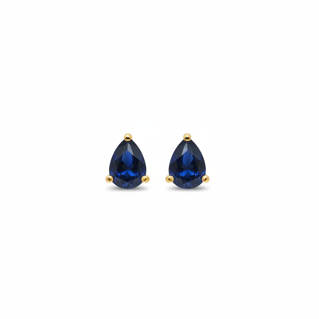 Blue Sapphire Teardrop Studs - White Background