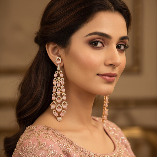 Blush Pink Chandelier Earrings - Model Wear Square