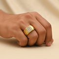 Bold Gold Zircon Ring - Men's Model Wear