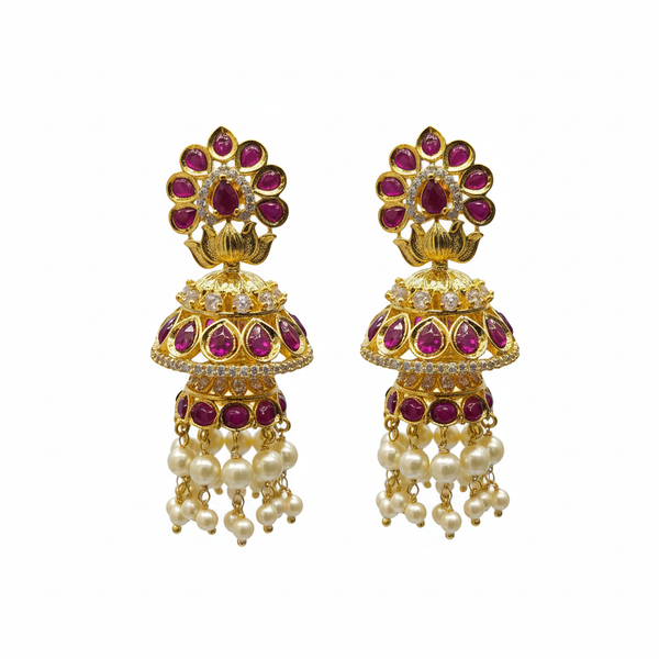 Both Kempu Polki Jhumka Earrings – White Background