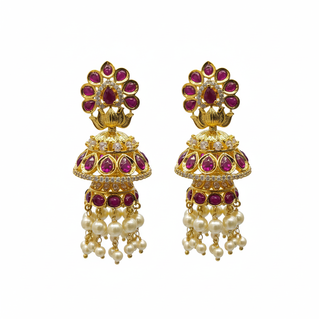 Both Kempu Polki Jhumka Earrings – White Background