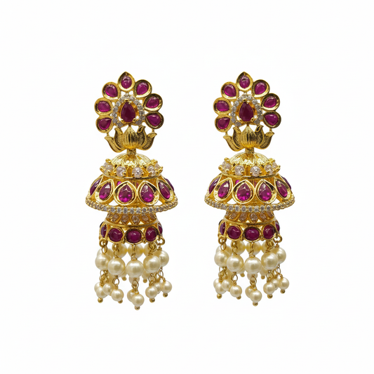 Both Kempu Polki Jhumka Earrings – White Background