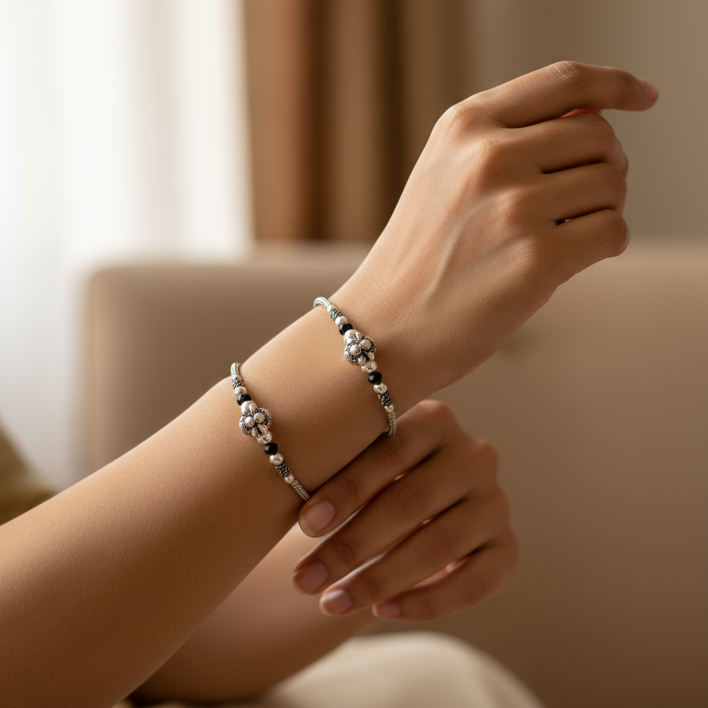 925 Sterling Silver Bangles Set for Women - 2 Piece Hallmarked Set