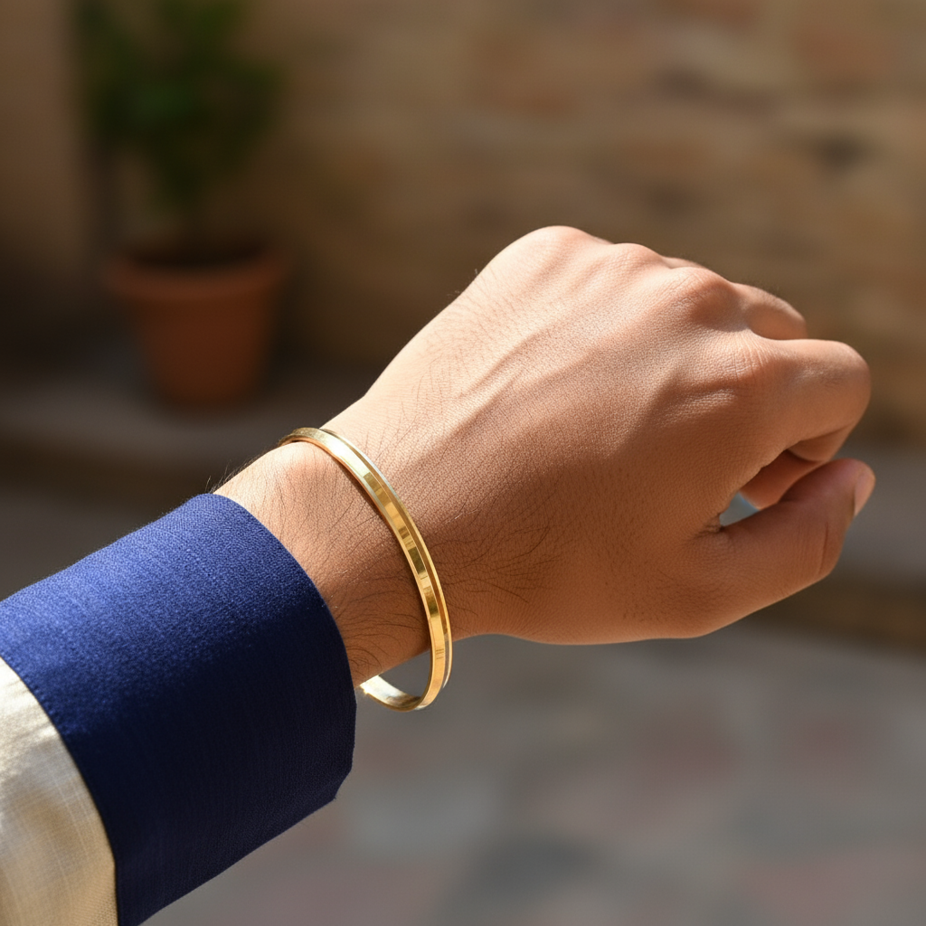 Premium Punjabi Gold Plated Kada for Men - Traditional Indian Bracelet