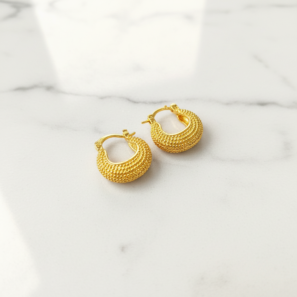 Chunky Gold Bali Hoop Earrings Close Up Macro
