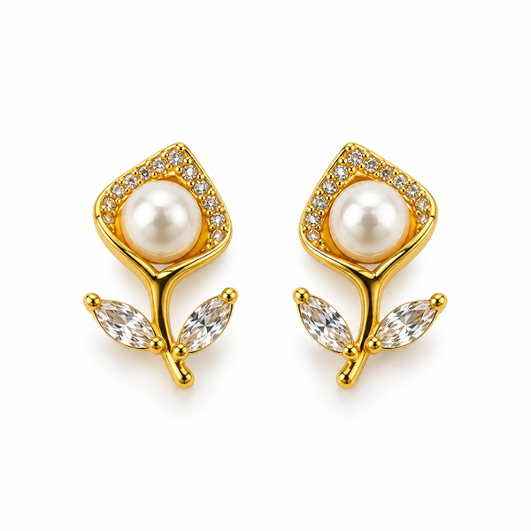 Clear pearl earrings on white background