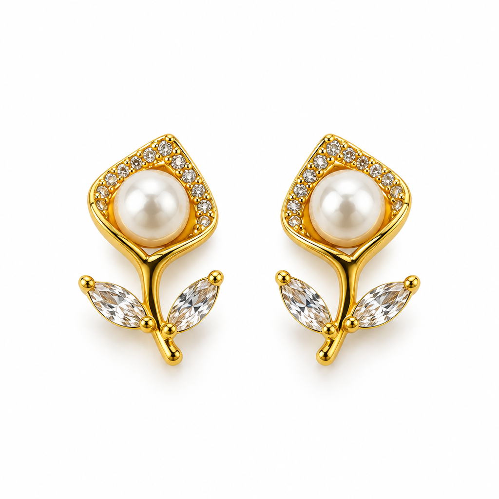Clear pearl earrings on white background