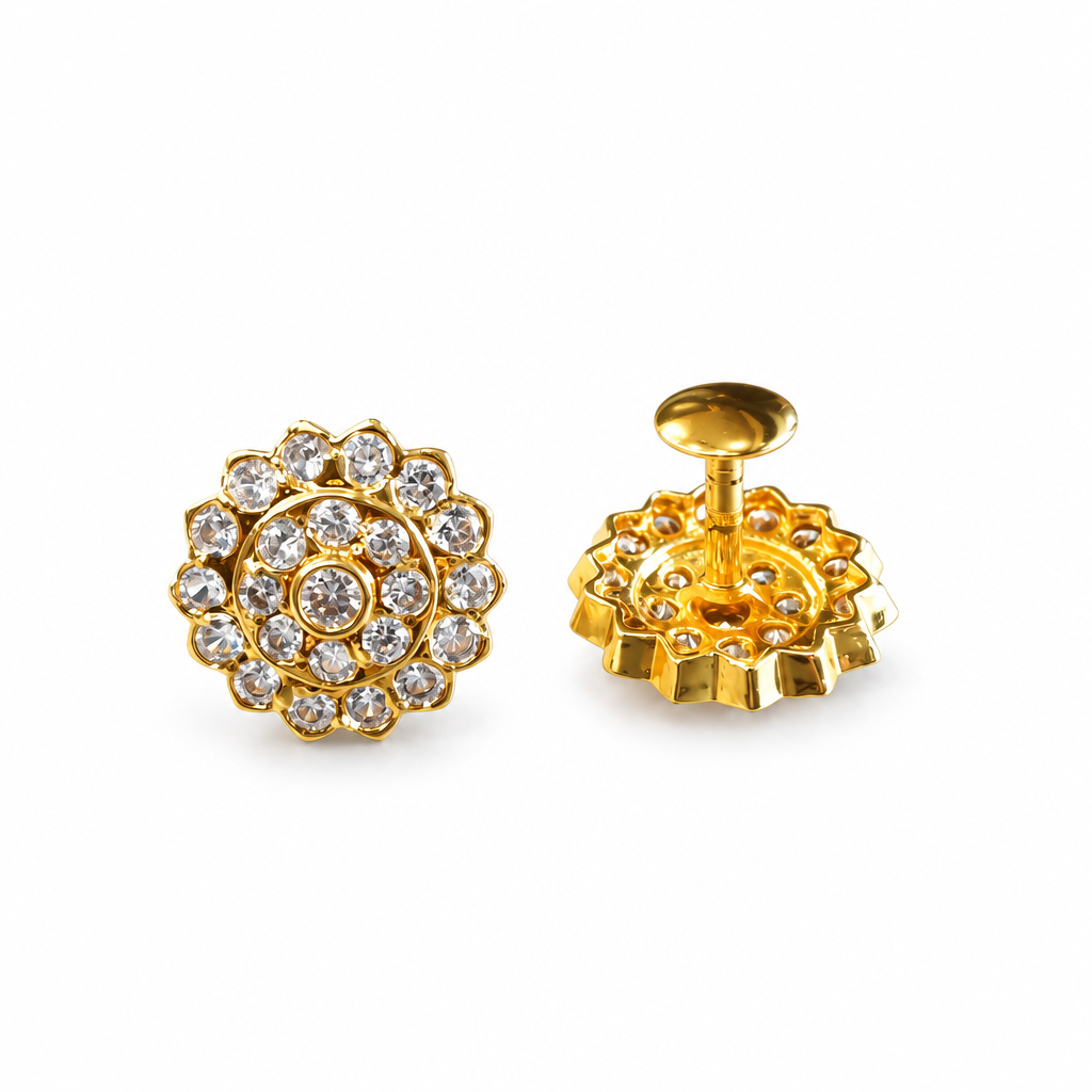Clear-stone earring front and back on white