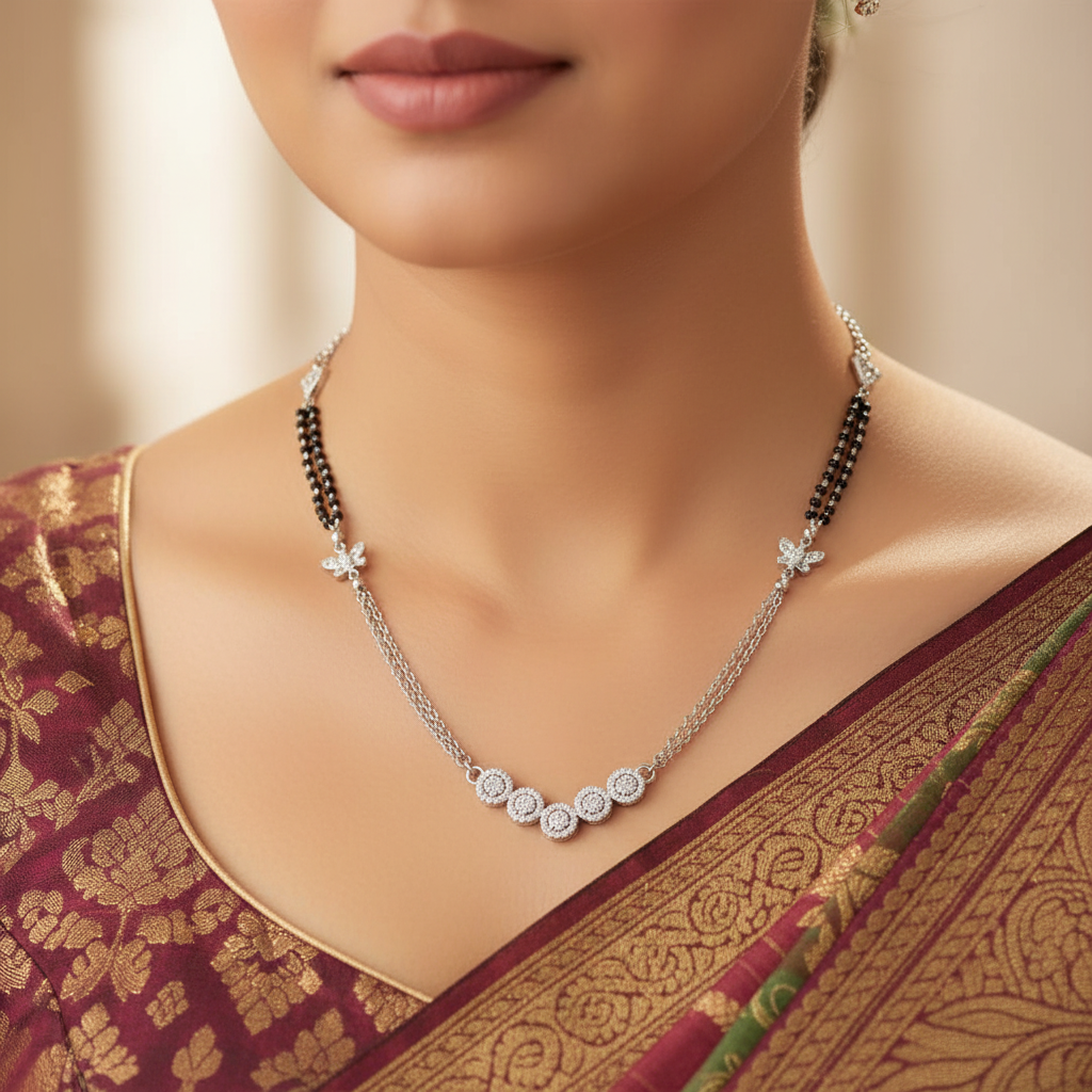 Close-up of Mangalsutra with Diamond Pendant on Model