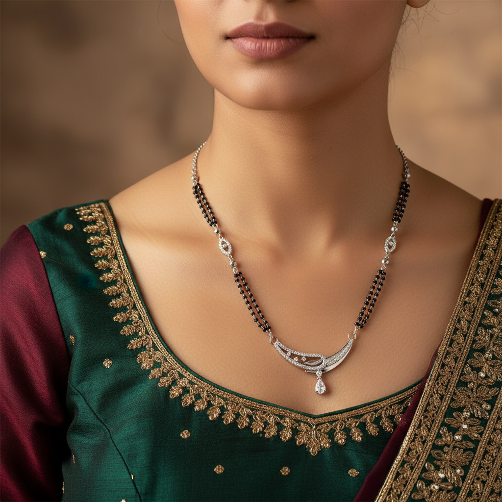 Close-up of Mangalsutra with Oval Motifs on Model