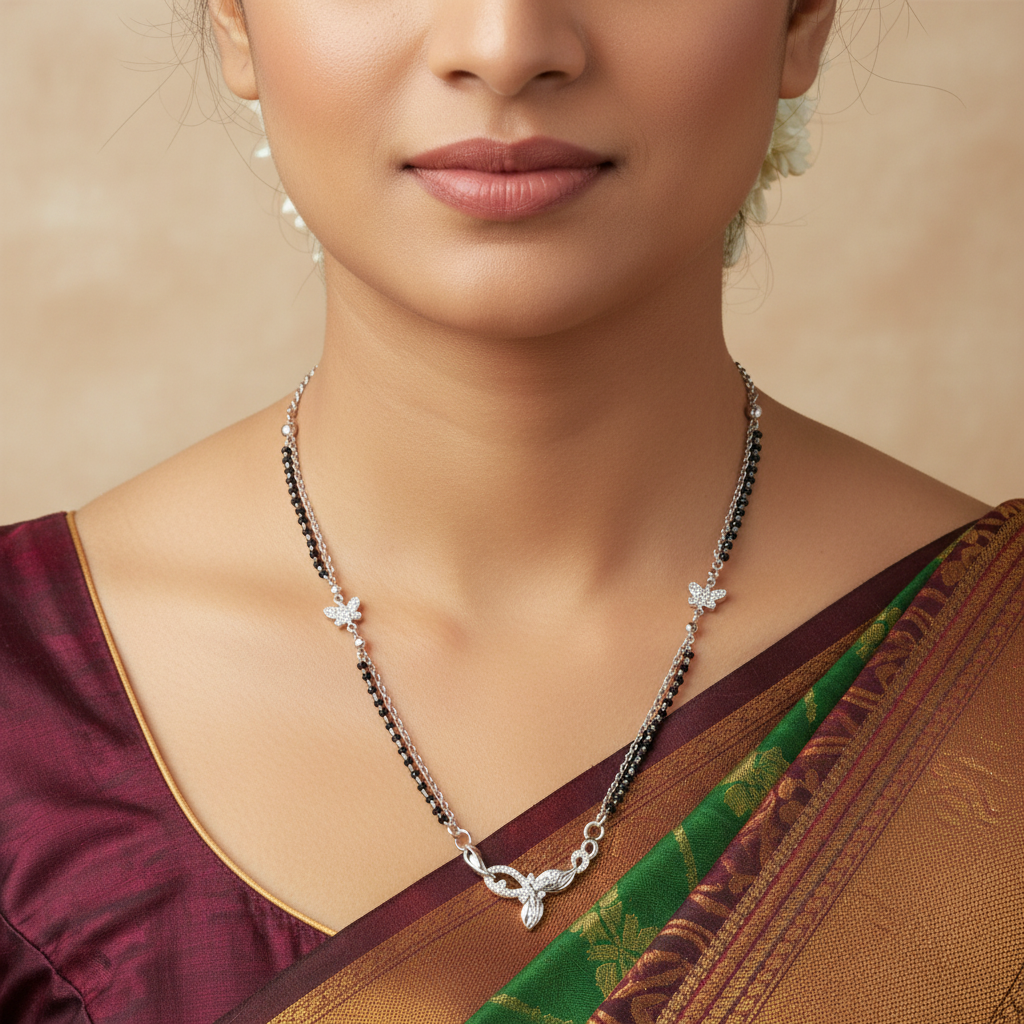 Close-up of Mangalsutra with Teardrop Pendant on Model
