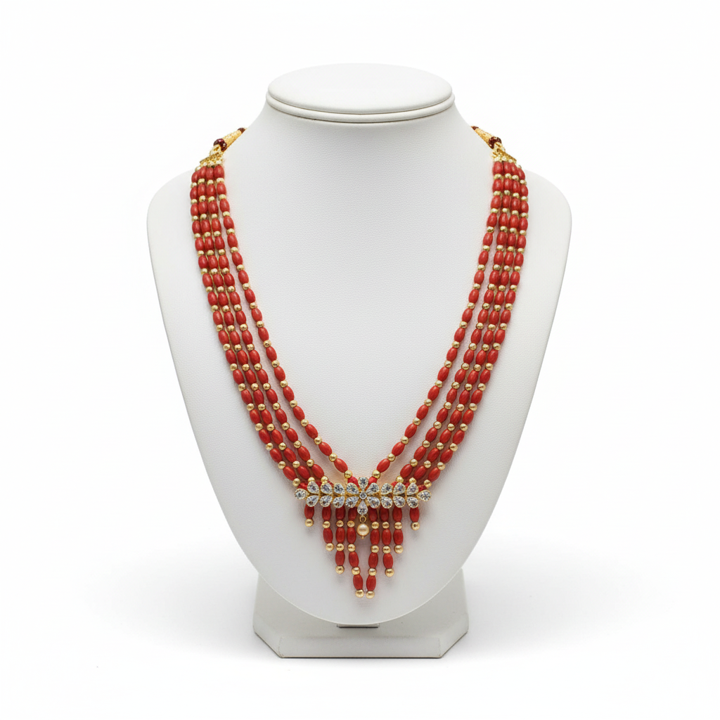 Coral necklace on mannequin