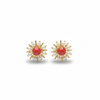 Coral pearl stud earrings on white background
