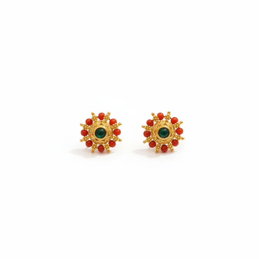 Coral Stud Earrings White Background