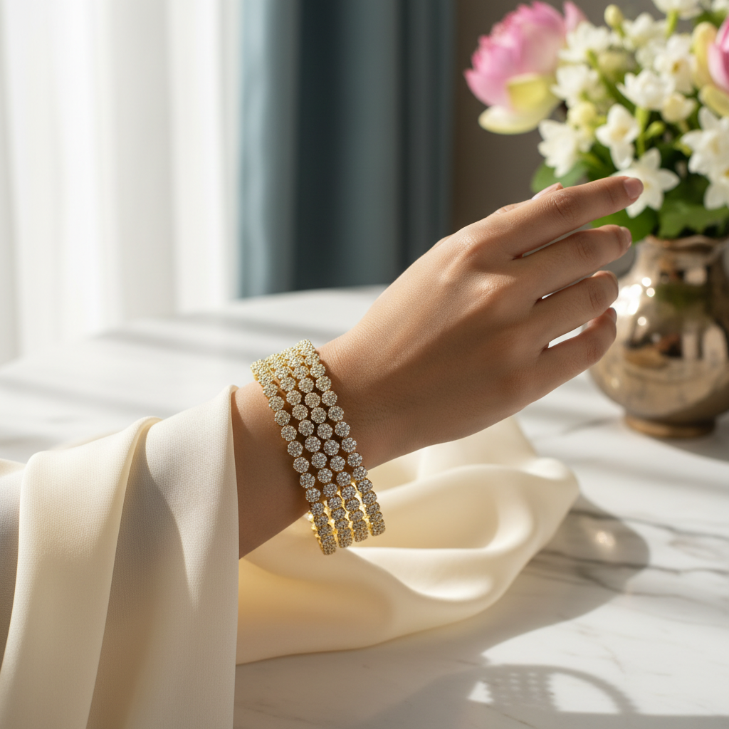 CZ bangles worn on wrist lifestyle shot