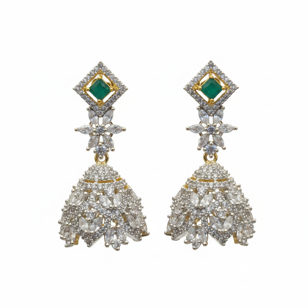 CZ Bell Jhumka – White BG