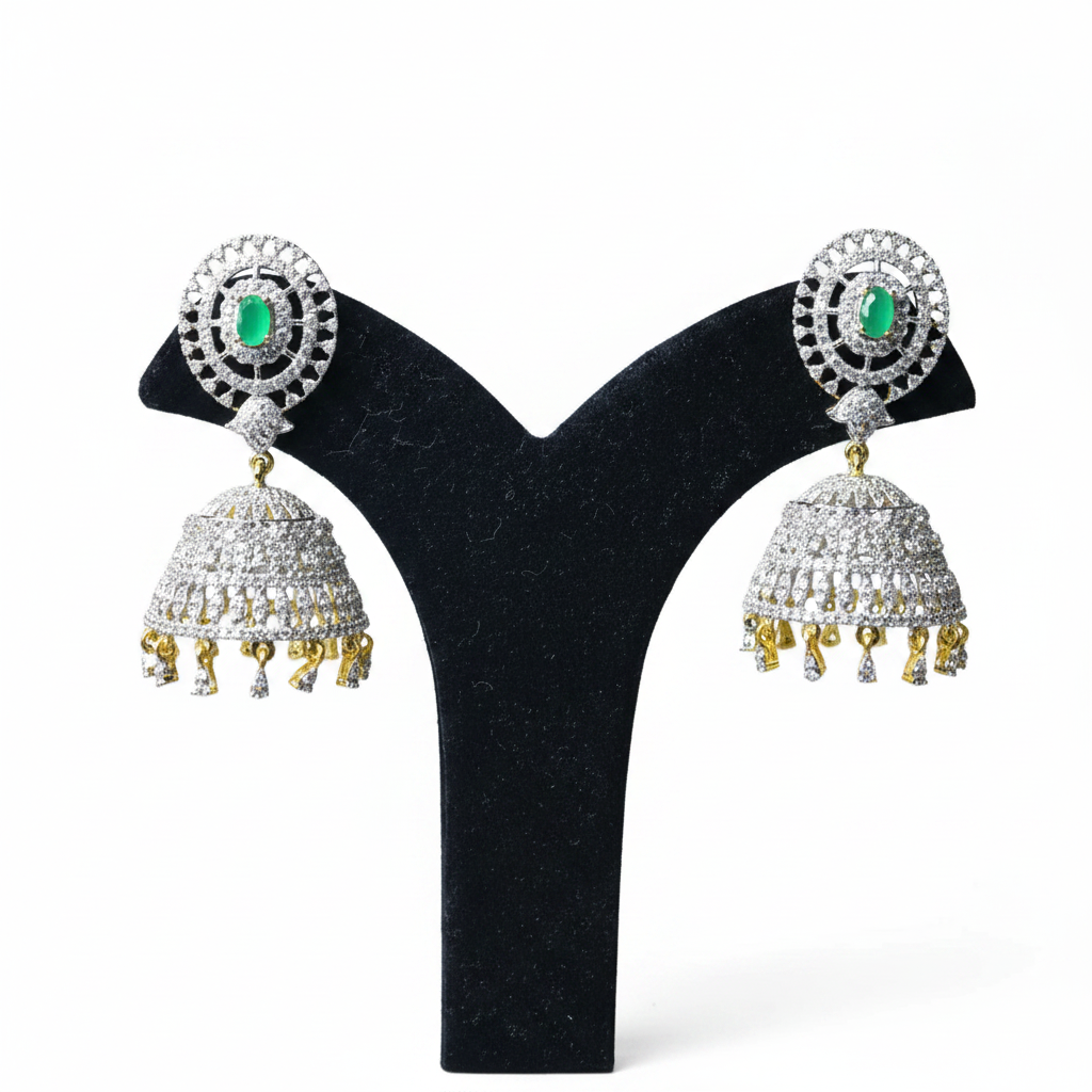 CZ Dome Jhumka Emerald – White BG
