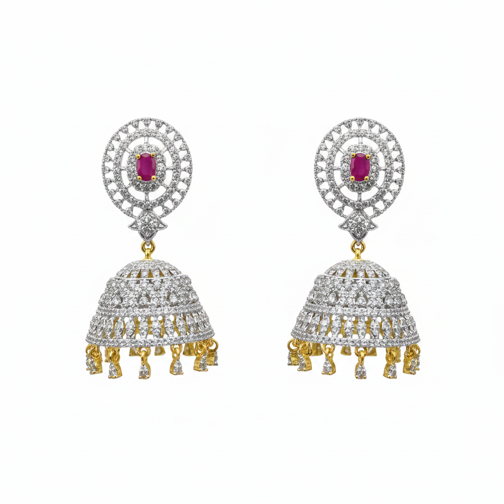 CZ Dome Jhumka Ruby – White BG